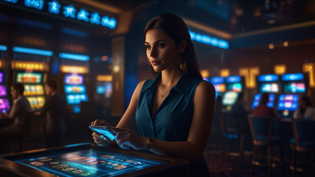 Player choosing a deposit method in a dark casino cashier scene