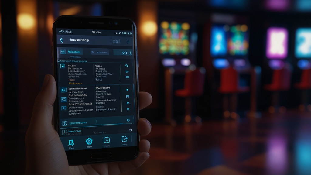 User checking app install permissions on a phone in a casino-like setting