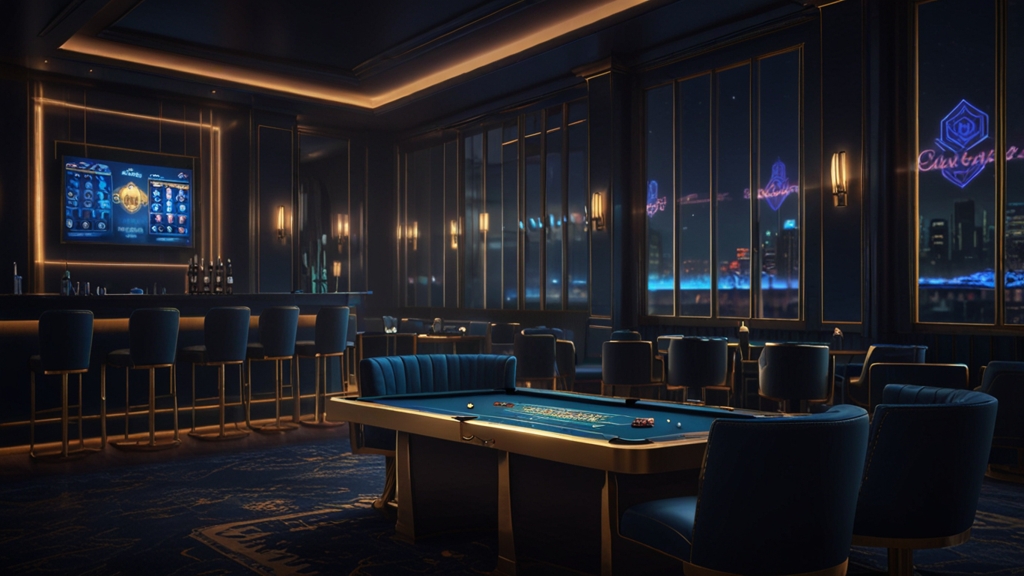 A smartphone login screen glowing in a dark casino lounge