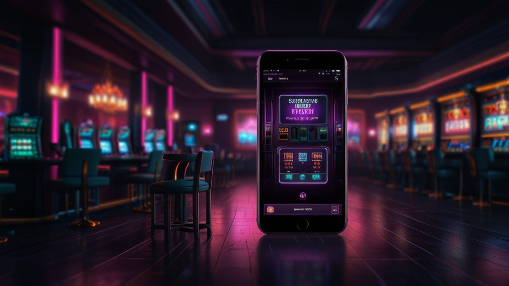 Smartphone showing download and login error symbols in a dark casino scene